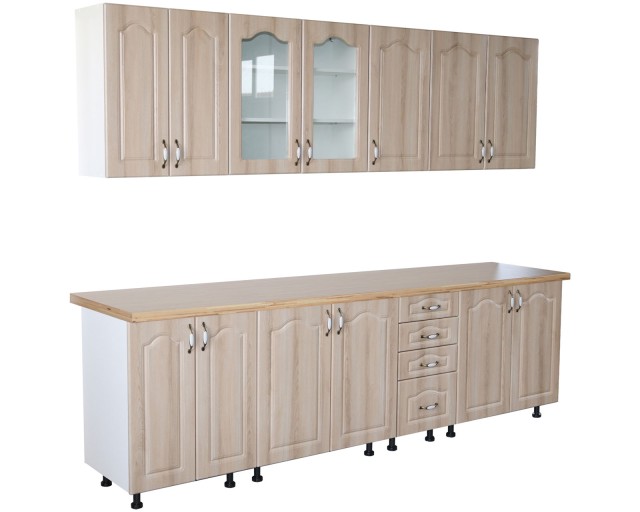 Bucatarie Zebra 260 cm din MDF Sonoma Mustata cu blat termoizolant crem
